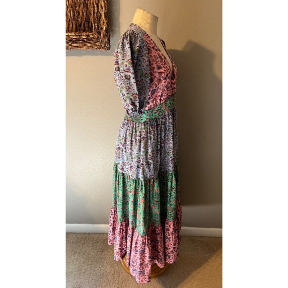 Boden Maxi Dress 10 R Cotton Colorful Smocked Pockets Short Sleeve Washable NEW - Picture 6 of 13